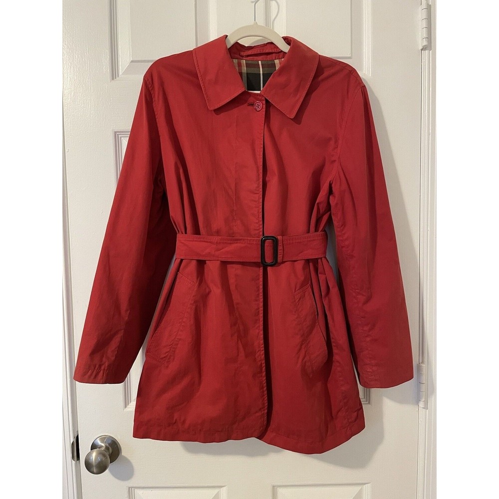 Burberry x Maruzen Tokyo Button Up Coat Belted Red Women Size S Made In England